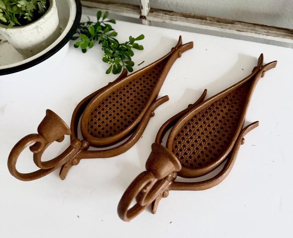 Vintage 1981 Homco Wall Sconces Set | Faux Rattan Taper Candle Holders